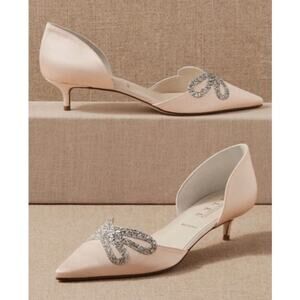Something Bleu Darla D'orsay Blush Pink Satin Glitter Bow Kitten Heels